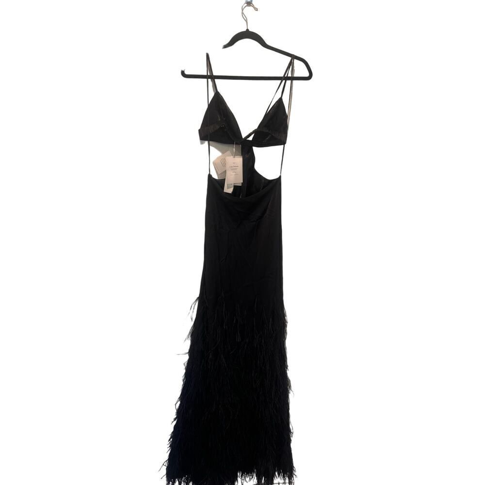 Cult Gaia Raisa Ostrich Feather Trimmed Silk Gown Black Small - Picture 10 of 10